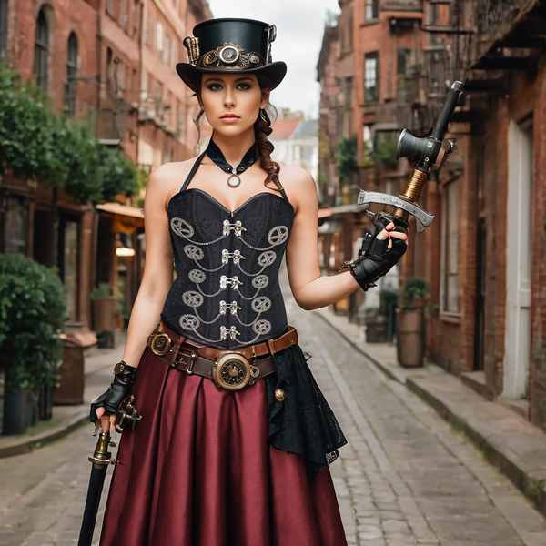 Aline Steampunk Corset- Black Designer Corset Tops- Babydoll Outfits –  Corsets Queen UK