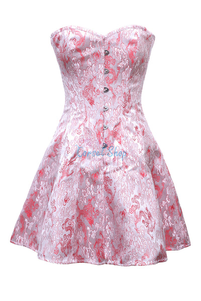 Nirik Red Silver Brocade Corset Dresss- Brocade Corset Dress– Corsets Queen US-CA