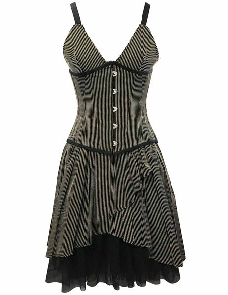 Alvine Black Stripe Taffeta Steel Boned Underbust Corset - Corsets Queen US-CA