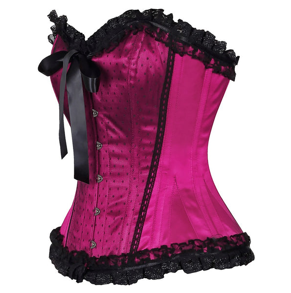 Emmaa Satin Lace Overlay Burlesque Corset | Corsets Queen US-CA