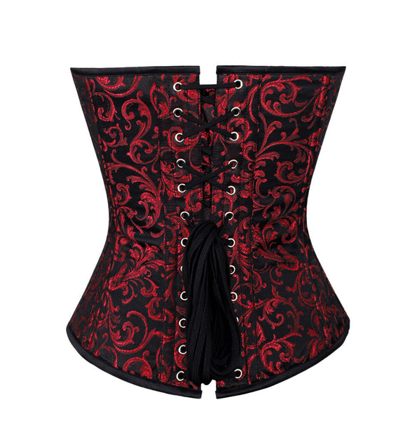Fenna Red Black Floral Brocade Waist Training Corset main image 1