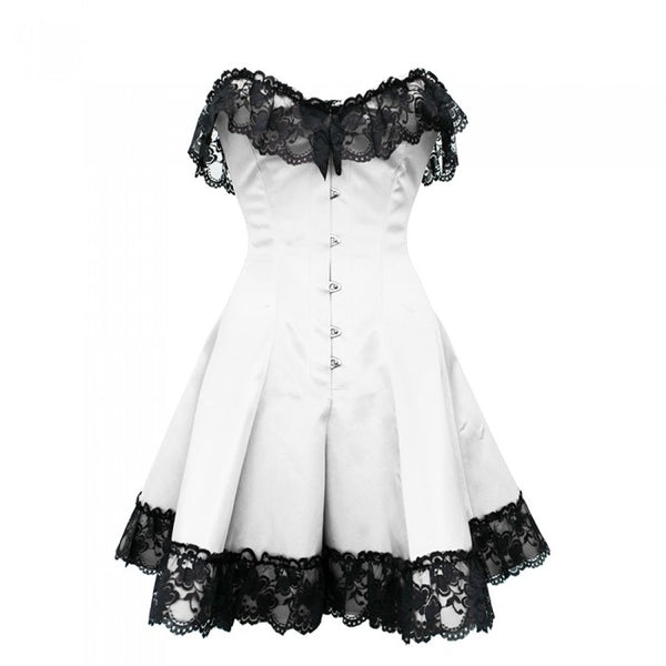 Paulina Gothic Net Overlay Corset Dress- Burlesque Outfits for Sale- Corset Dress Corsets Queen US-CA Paulina Gothic Net Overlay Corset Dress- Burlesque Outfits for Sale- Corset Dress Corsets Queen US-CA