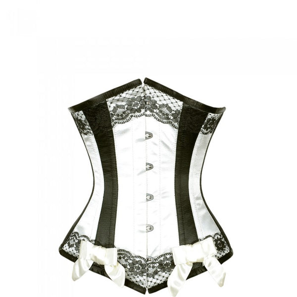 Bruyne Ivory Satin Underbust With Black Panels - Corsets Queen US-CA