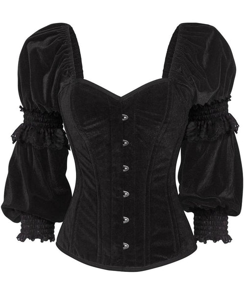 Dybala Gothic Overbust Black Corset with Attached Sleeve - Corsets Queen US-CA