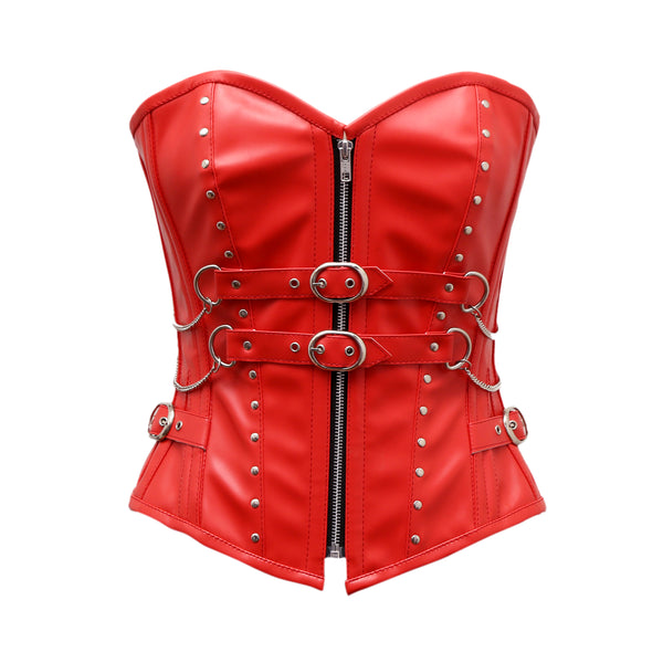 Gabin Overbust Corset In Red Faux Leather - Corsets Queen US-CA