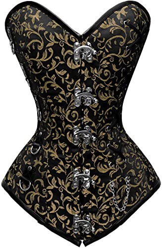 Aneta Black Gold Brocade Steel Boned Overbust Corset Corsets Queen US-CA Aneta Black Gold Brocade Steel Boned Overbust Corset Corsets Queen US-CA