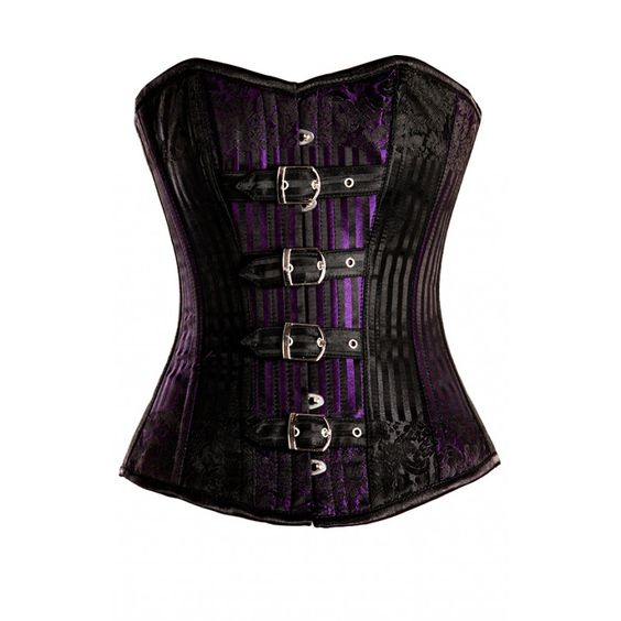 Connah Purple and Black Brocade Pattern Overbust with Buckles - Corsets Queen US-CA