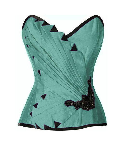 Cornelius Sea Green Satin/Taffeta Embroidered Overbust Corset - Corsets Queen US-CA