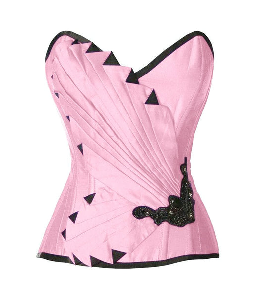 Abli Baby Pink Satin/Taffeta Embroidered Overbust Corset - Corsets Queen US-CA