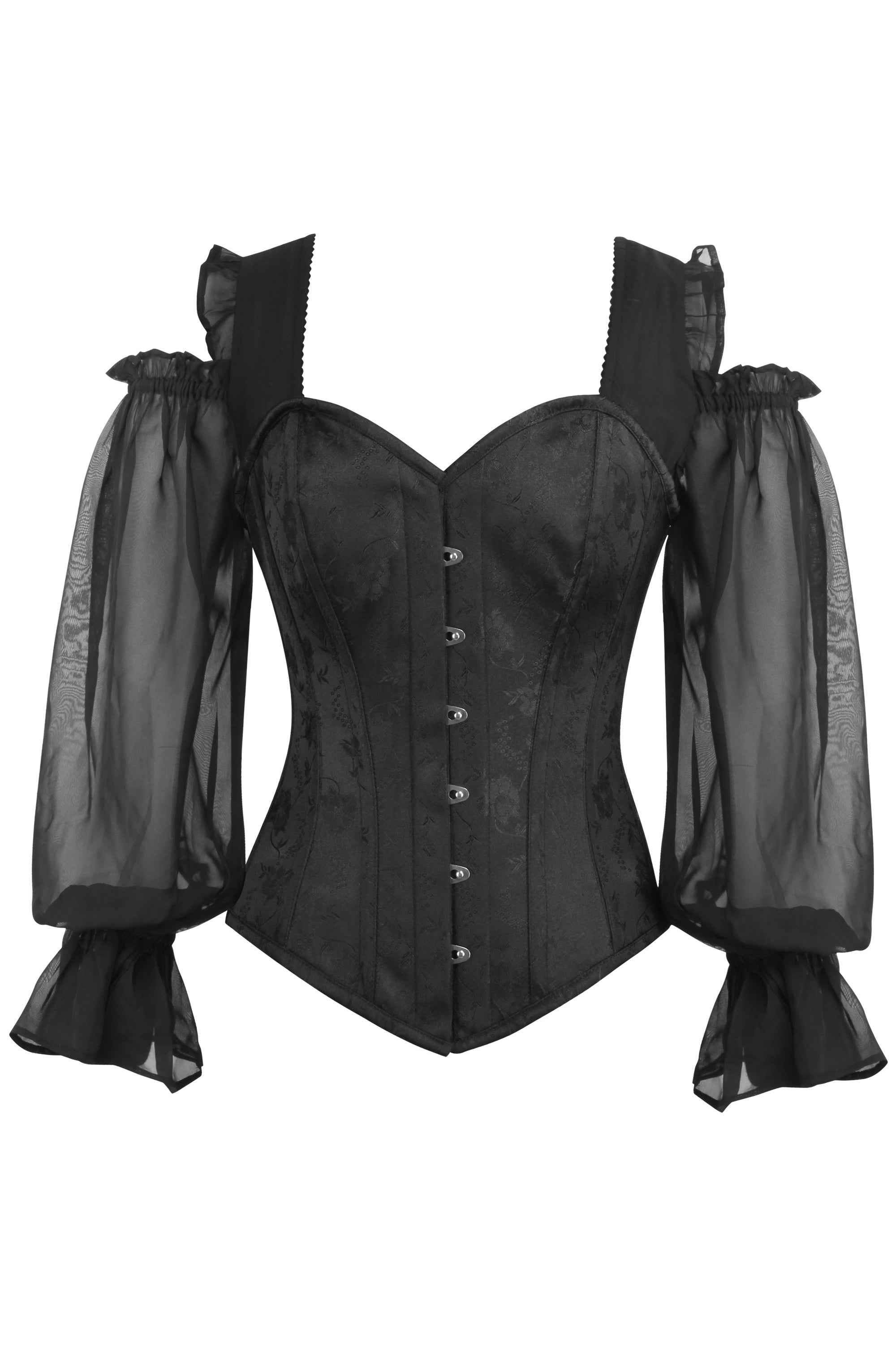 https://corsetsqueen.com/cdn/shop/files/Black_Brocade_Steel_Boned_Lone_Sleeve_Corset_with_Chiffon_Sleeves_CQ-4341_F_2000x.jpg?v=1683013467