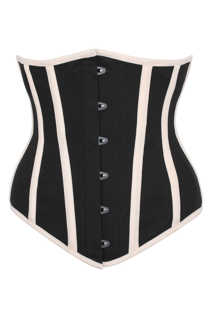Hi-GermanWears Hi-310 Satin Underbust Corset - Black & White Lace Up, Strapless Bodice (3XS To 9XL)