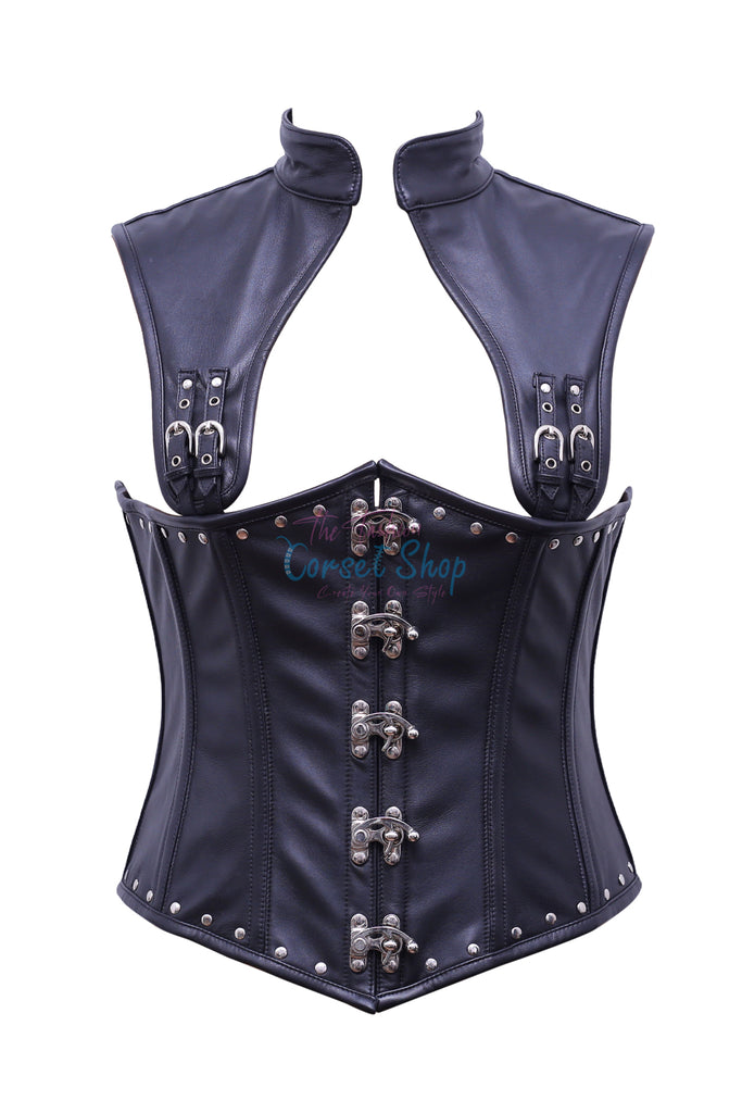 Mathison Black Leather Underbust Corset - Corsets Queen US-CA
