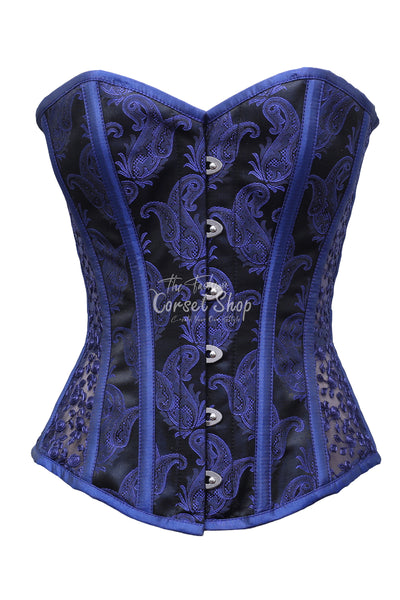 Dudek Blue Black Brocade Embroidery Net Corset - Corsets Queen US-CA