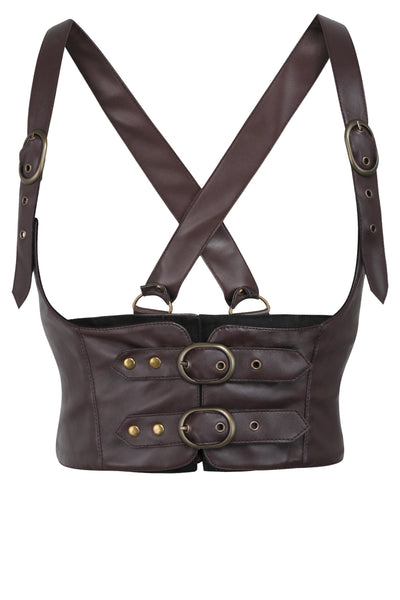 Biton Brown Faux Leather Harness Corset - Corsets Queen US-CA