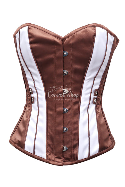 Merced Brown & White Satin Overbust Corset