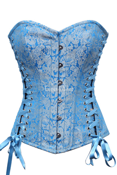 Condon Cream Turquoise Brocade Steampunk Overbust Corset