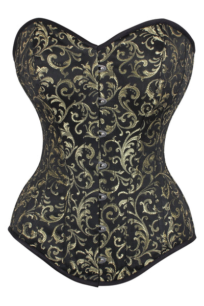 Burrell Gold Black Overbust Corset With Hip Gores - Corsets Queen US-CA