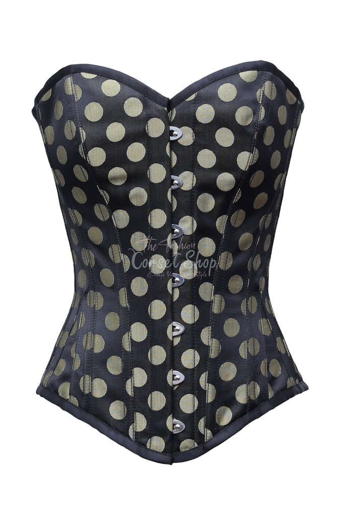 Blanka Gold Polka Dot On Black Satin Overbust Corset