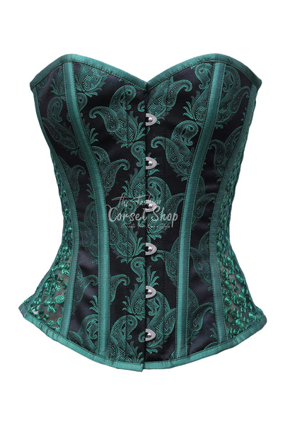 Sonntag Green Black Brocade Embroidery Net Corset - Corsets Queen US-CA