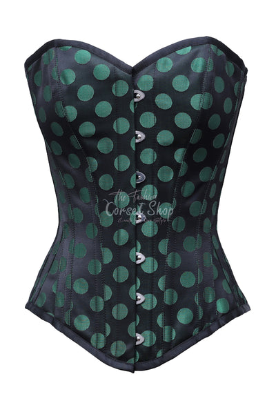 Edita Green Polka Dot On Black Satin Overbust Corset
