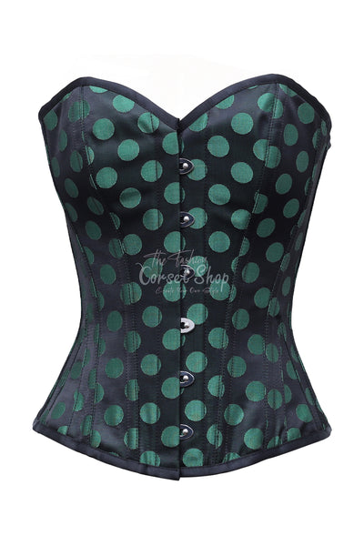 Carson Green Polka Dot On Black Satin Overbust Corset