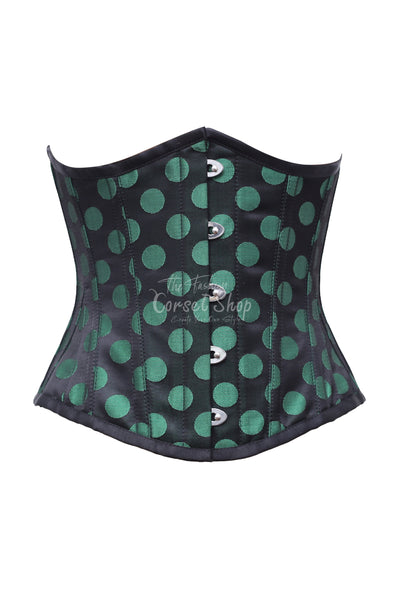 Agathe Green Polka Dot On Black satin Underbust Corset