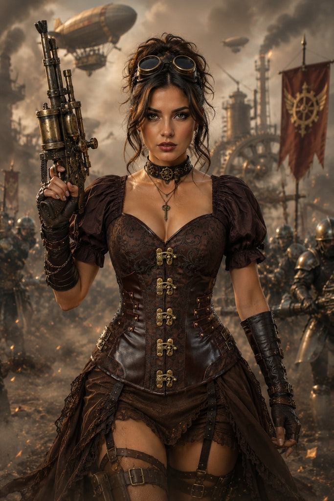 Ivezaj Steampunk Overbust Corset With Short Flounce Sleeve