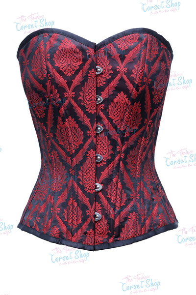 Huerta Red & Black Floral Brocade Waist Training Corset
