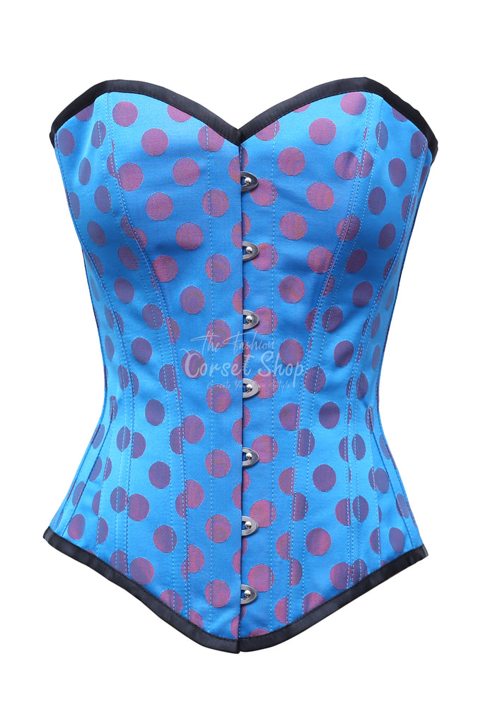 Mimmi Red Polka Dot On Turquoise Satin Overbust Corset