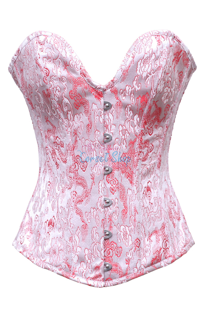 Weller Red Silver Dragon Brocade Overbust Corset - Corsets Queen US-CA