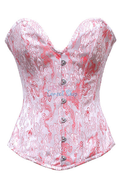 Weller Red Silver Dragon Brocade Overbust Corset - Corsets Queen US-CA