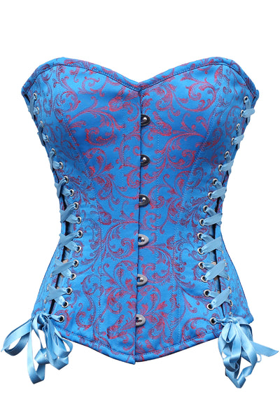 Zini Red Turquoise Brocade Steampunk Overbust Corset