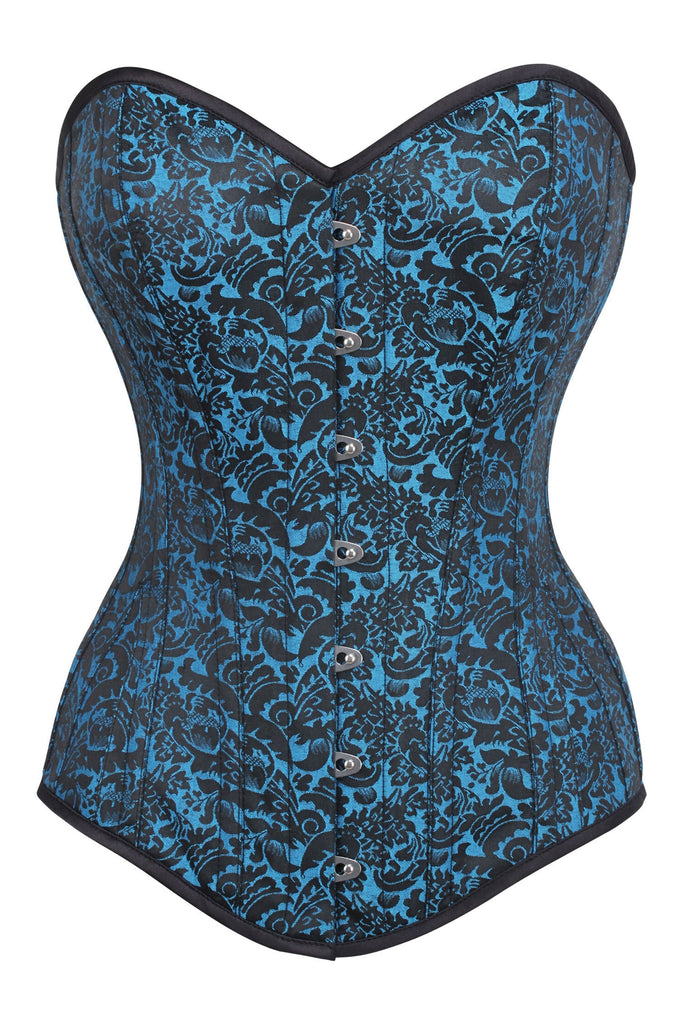 Hamby Turquoise Black Overbust Corset With Hip Gores - Corsets Queen US-CA