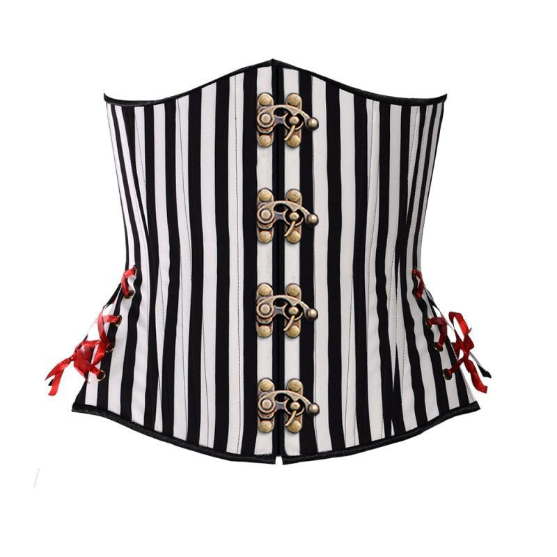 Achaia Spiral Steel Boned White Underbust Corset with Lace Frill