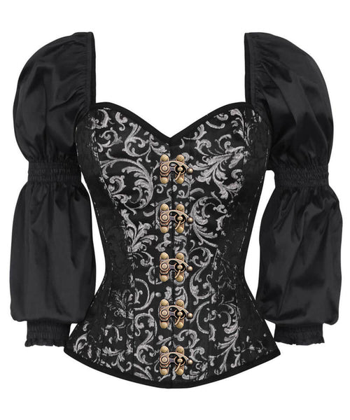 Asmus Gothic Silver Corset with Attached Sleeve | Corsets Queen US-CA