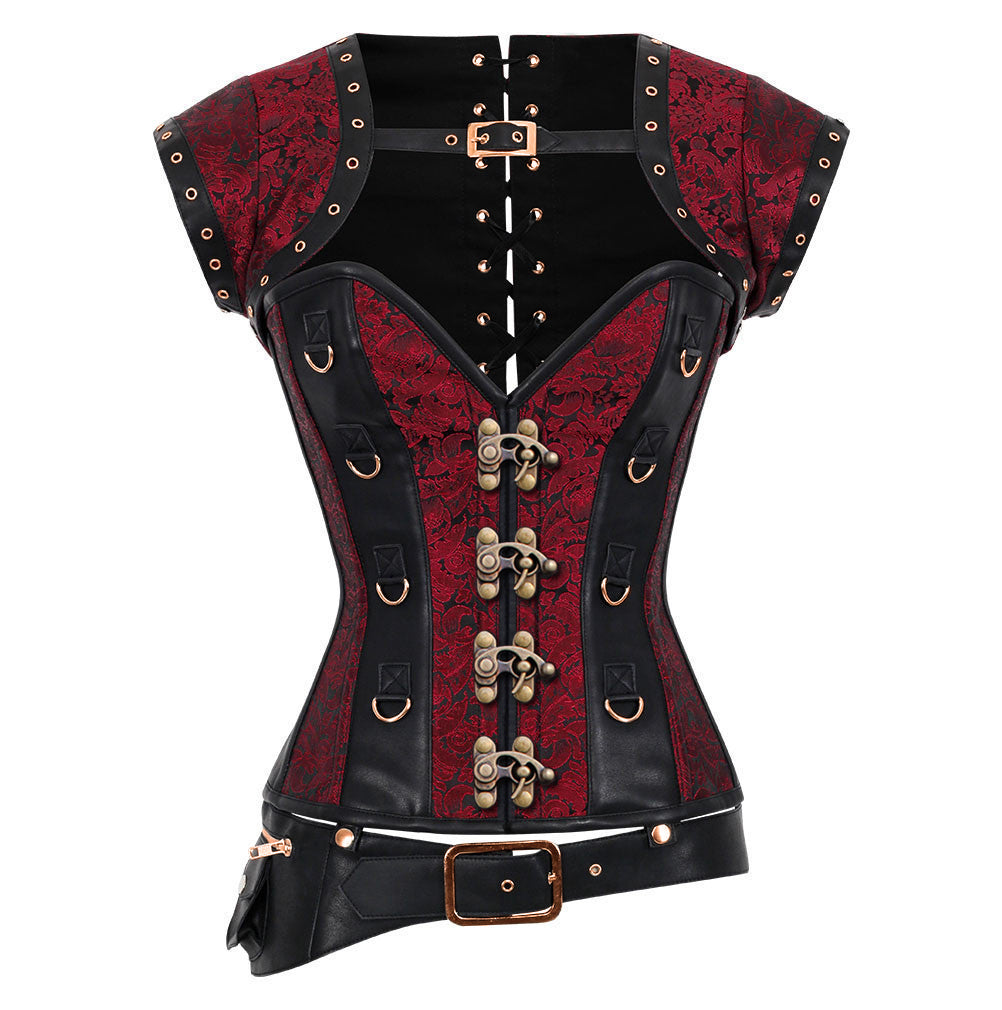 Marla Brocade & Faux Leather Gothic Corset- Steampunk Clothing for Women- Plus Size Dress Corsets Queen US-CA Marla Brocade & Faux Leather Gothic Corset- Steampunk Clothing for Women- Plus Size Dress Corsets Queen US-CA