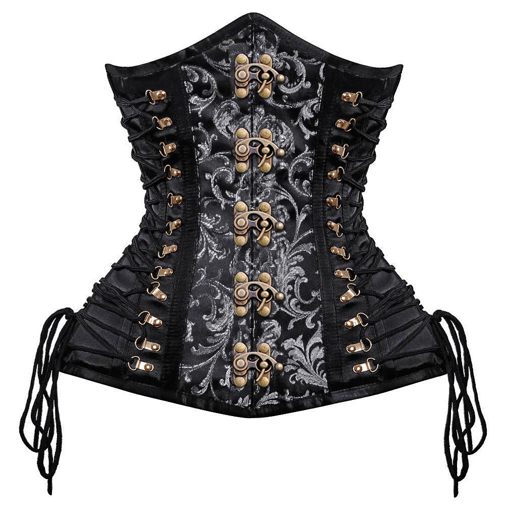 Eugenie Criss Cross Underbust Gothic Corset- Silver And Black Underbust Corset Dress Corsets Queen US-CA Eugenie Criss Cross Underbust Gothic Corset- Silver And Black Underbust Corset Dress Corsets Queen US-CA