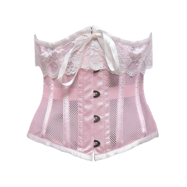 Silva Baby Pink Mesh & White Satin Lace Underbust Corset - Corsets Queen US-CA