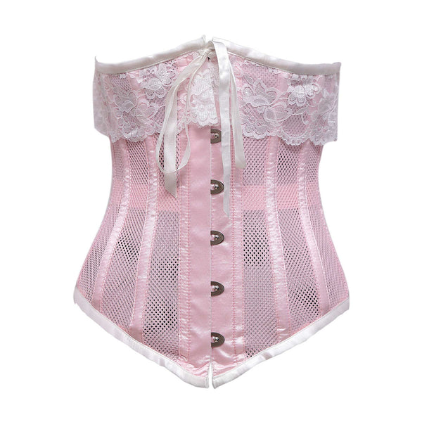 Jil Baby Pink Mesh & White Satin Lace Underbust Corset - Corsets Queen US-CA