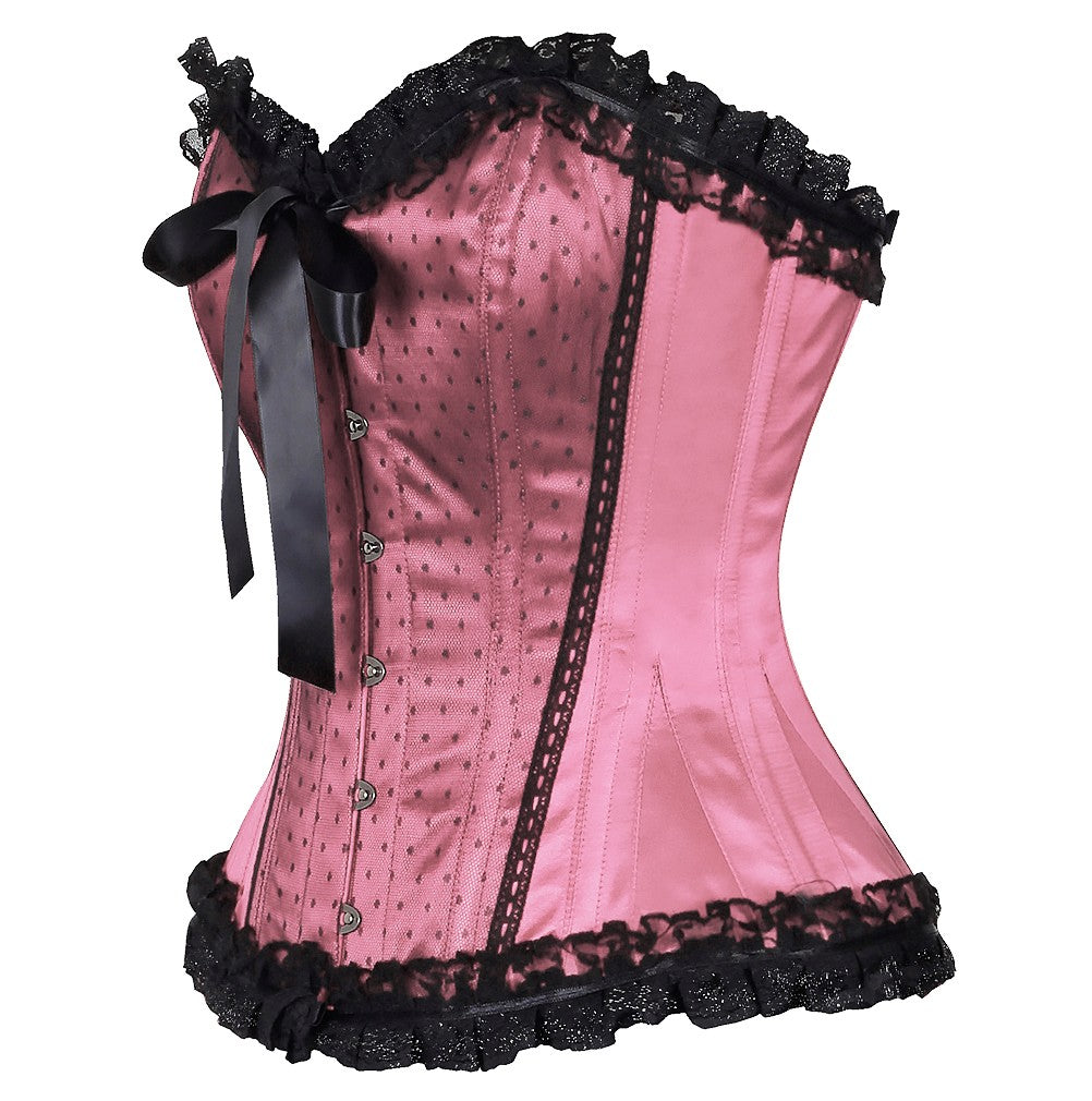 Lana Satin Lace Overlay Burlesque Corset- Spiral Steel Boned Corset Dress- Pink Dress Corsets Queen US-CA Lana Satin Lace Overlay Burlesque Corset- Spiral Steel Boned Corset Dress- Pink Dress Corsets Queen US-CA