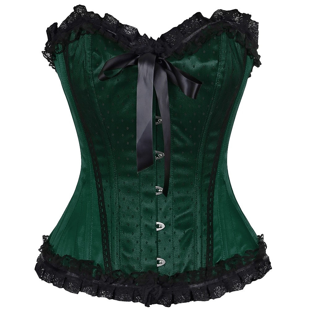 Francescaa Satin Lace Overlay Burlesque Corset- Green Corset Elegant With Kali- Green Dress Corsets Queen US-CA Francescaa Satin Lace Overlay Burlesque Corset- Green Corset Elegant With Kali- Green Dress Corsets Queen US-CA