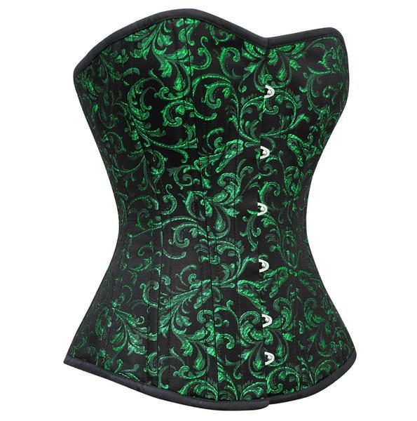 Cayman Green Black Floral Brocade Waist Training Corset main image 0
