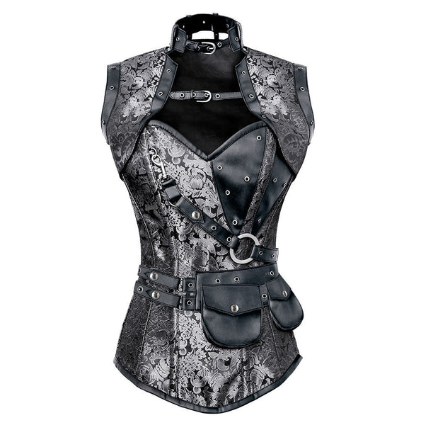 Gothic Steampunk Brocade Overbust Corset Vest Spiral Steel Boned Busti –  Kimring fashion