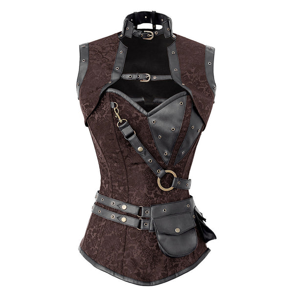 Steampunk and gothic style leather corset (brown and black). Alt, moto,  fashion trendy overbust, real leather, metal, bdsm, bespoke corset.