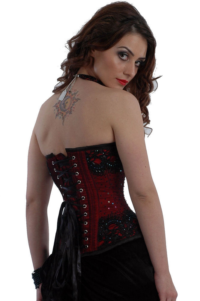 Overbust Corset with Leatherette Hip Panels - Burgundy, 120,95 €