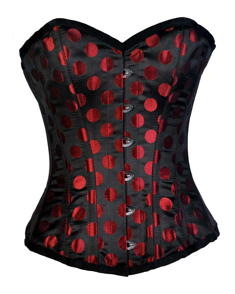 Hannah Overbust Corset- Red Polka Dot On Black Satin Overbust Corset Dress Corsets Queen US-CA Hannah Overbust Corset- Red Polka Dot On Black Satin Overbust Corset Dress Corsets Queen US-CA