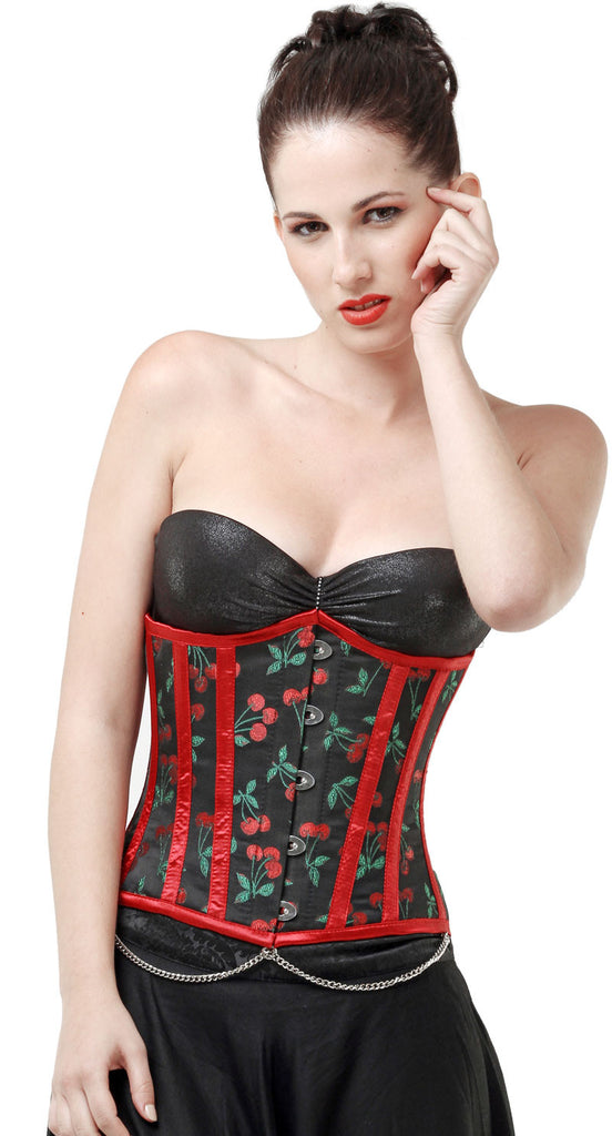 underbust corset dress Medieval in Green with Rustic Laces collared shirt and bustle skirt for a Steampunk look Joey Underbust Corset- Cherry Brocade