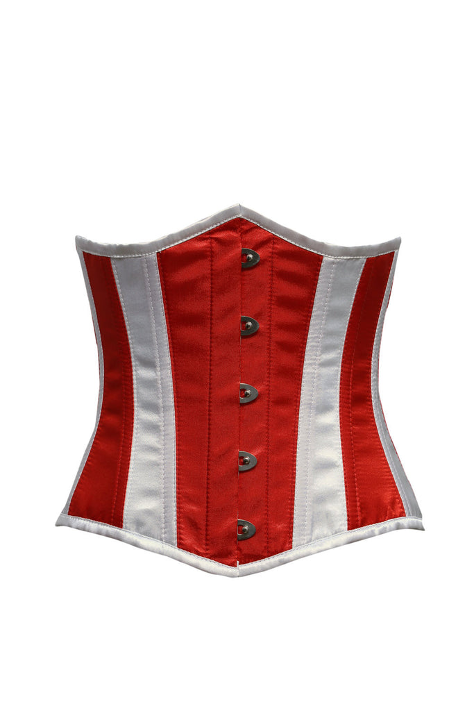Matilda Satin Underbust Corset- Red & White Satin Underbust Corset Dress– Corsets Queen US-CA