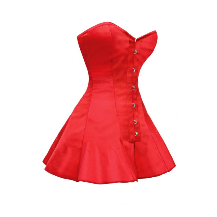 Niyah Gothic Steel Boned Corset Dress- Red Satin Overbust Corset Dress- Red Overbust Corset– Corsets Queen US-CA