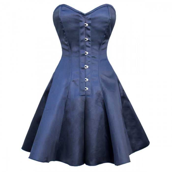 Noah Gothic Steel Boned Corset Dress- Blue Satin Overbust Corset Dress For Sale Corsets Queen US-CA Noah Gothic Steel Boned Corset Dress- Blue Satin Overbust Corset Dress For Sale Corsets Queen US-CA